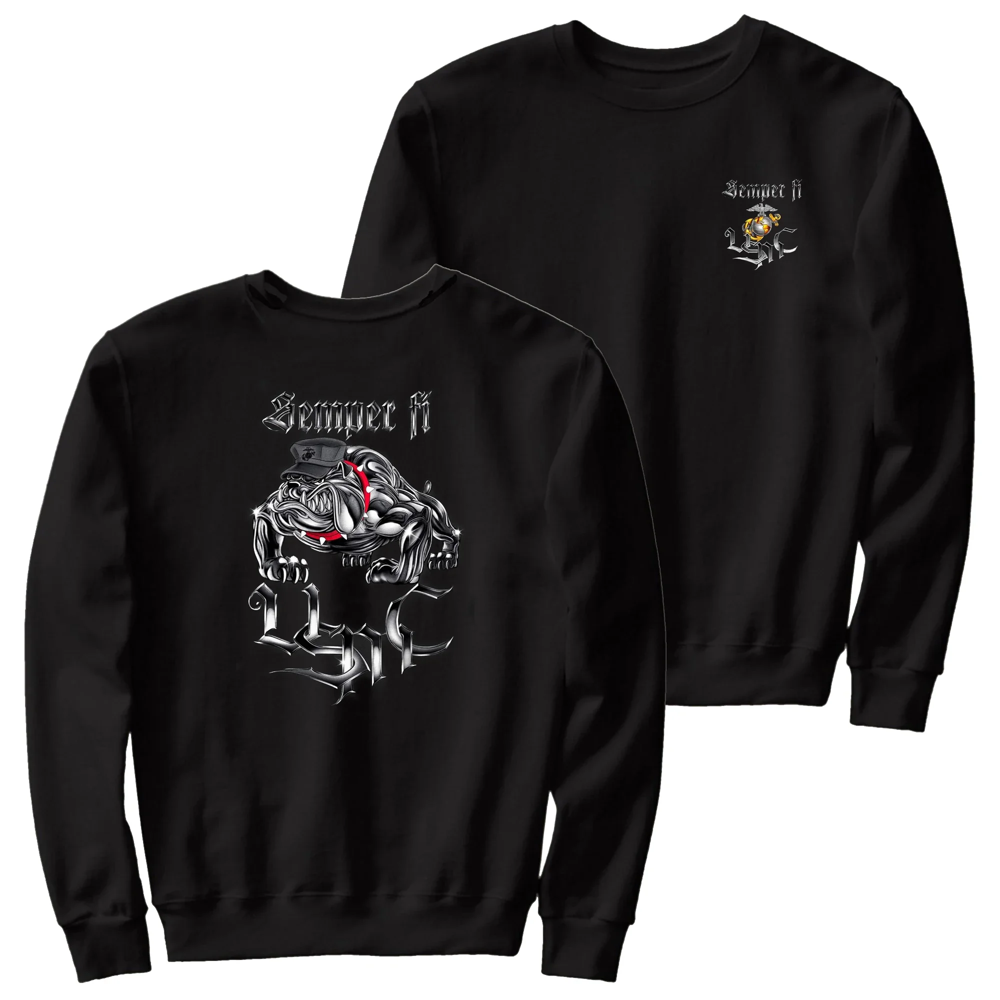 US Marine Corps Devil Dog Chrome USMC Bulldog Pullover Hoodie New 100% Cotton Comfortable Casual Mens Sweatshirt Streetwear