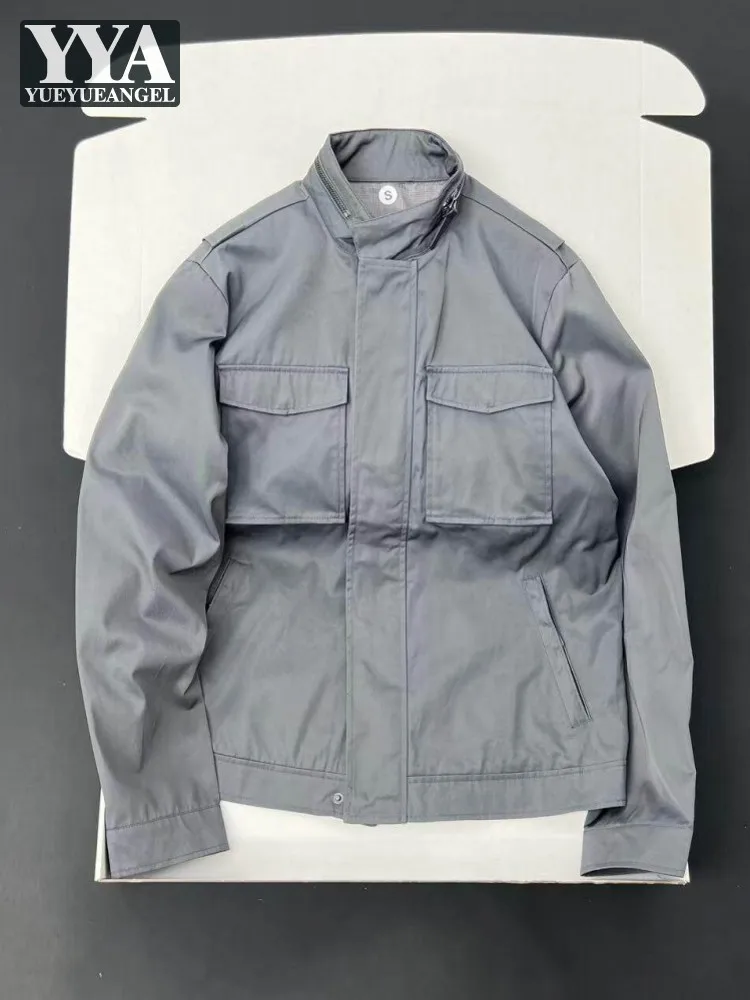 

French Style Spring Autumn Men Casual Hooded Multi Pockets Jacket Long Sleeves Outerwaer Loose Fit High Street Fashion Male Coat