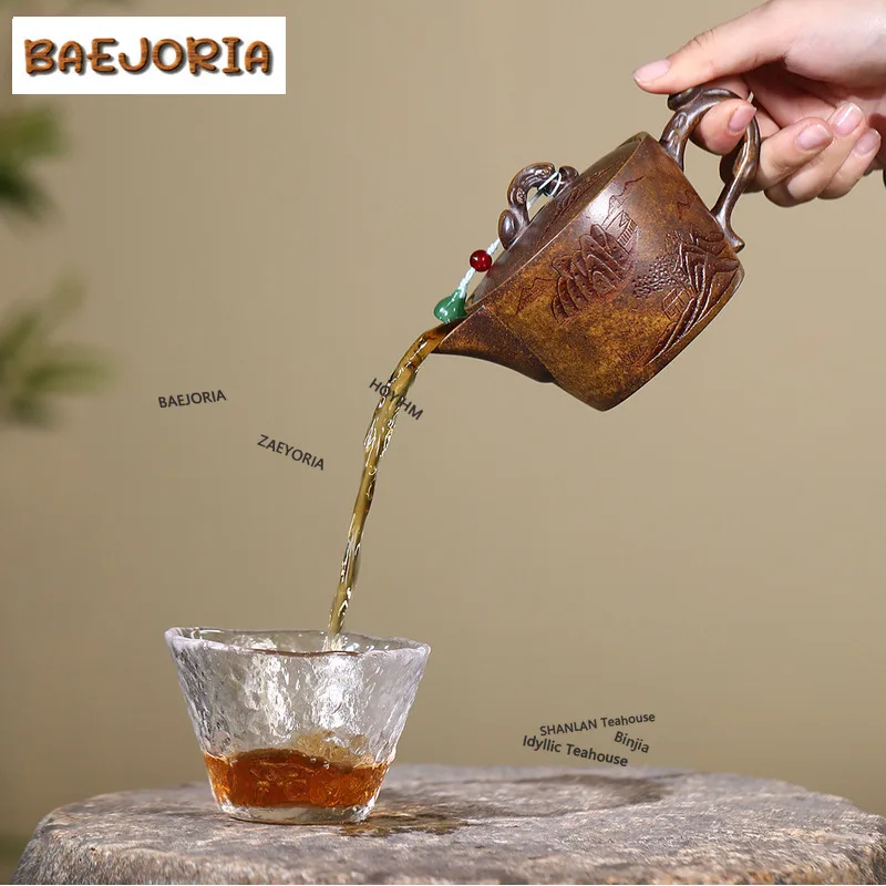 BAEJORIA 230ml Traditional Yixing Purple Clay Teapots Handmade High Large Caliber Pot Raw Ore The Keel Gold Sand Mud Kettle Cha