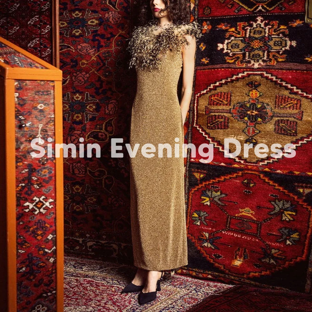 

Simin Women's Customized Fur O-neck Straight Saudi Evening Dresses With Sleeveless Ankle-Length Formal Elegant Dresses 2025