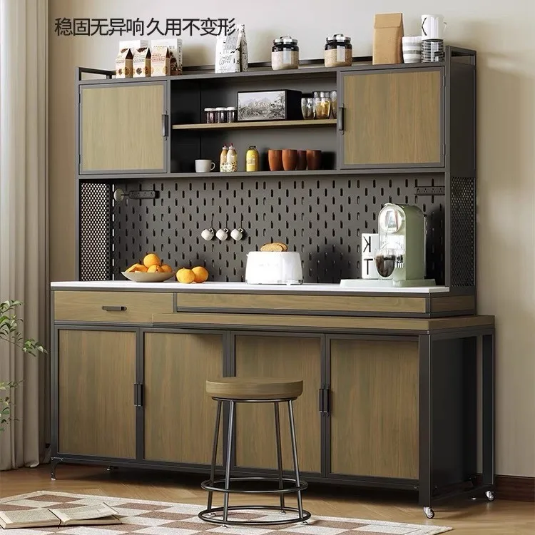 Push-pull rotating self-service storage against the wall, wrought iron solid wood living room, coffee and tea cabinet