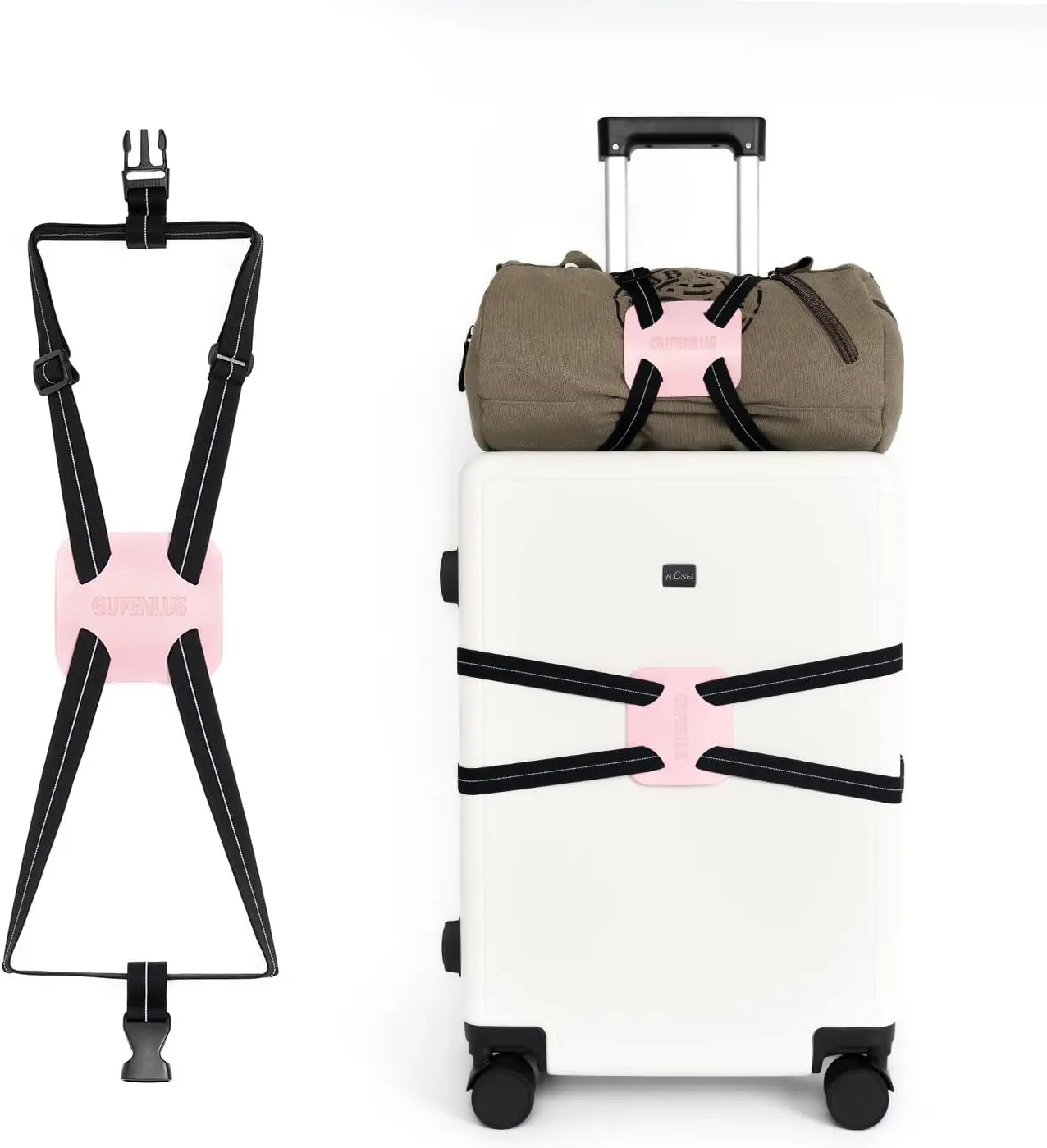 

Регулируемые ремни-эластичные стропы для багажа, для путешествий, для надежной фиксации дополнительных сумок, со светоотражающей полосой (черный/розовый, 1 шт.)