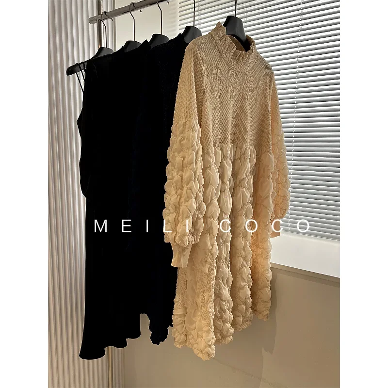 YUDX Pleated French High Quality Vintage Women\'s Dress 2024 Autumn New Solid Slim Fashion Temperament Loose Plus Size Long Skirt
