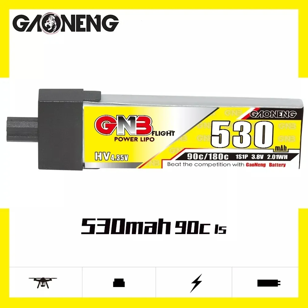 GAONENG GNB 리포 배터리, 미니 쿼드 FPV 드론용, XT30 PH2.0 GNB27 플러그 커넥터 포함, 530mAh 1S1P 3.8V 90C, 5 개