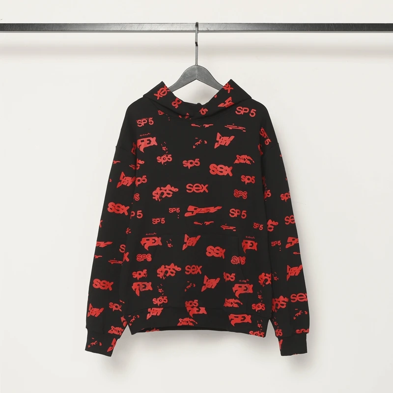 عارضة هوديي البلوز الشارع Sle الأحمر إلكتروني طباعة فضفاضة تناسب ex مريحة Fce طويلة Sve الخريف Faion العلامة التجارية