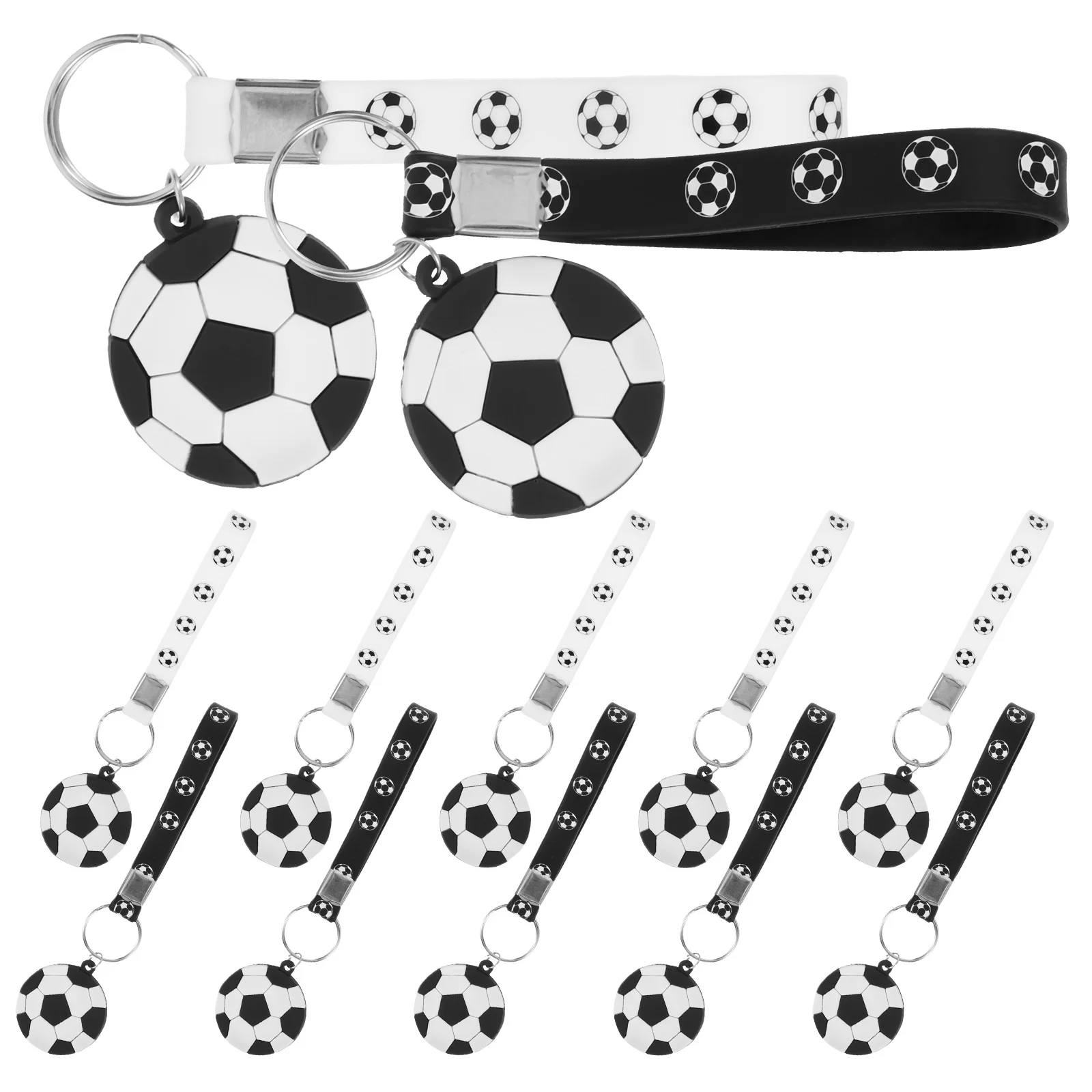

12 Pcs Football Keychain Sports Rings Team Soccer Themed Keychains Pendant White 6 Black 6 Silicone Party Gifts Bag Supplies