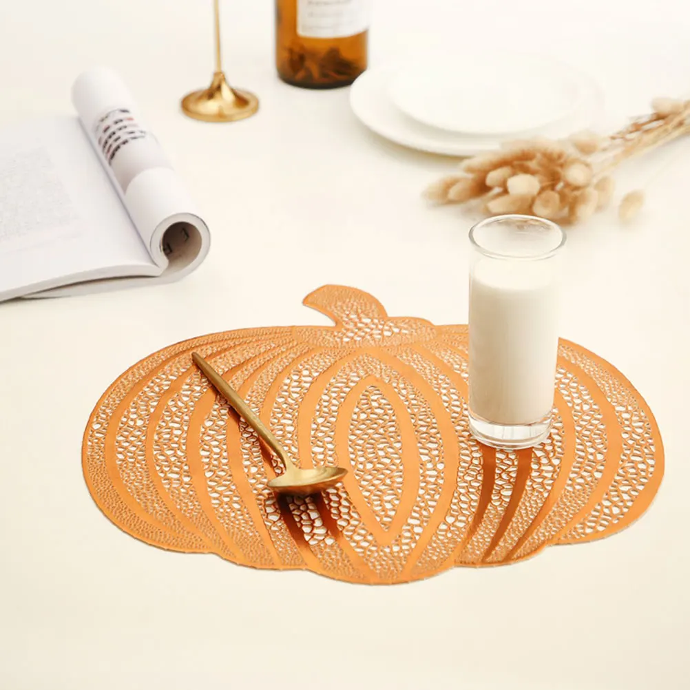 

4pcs Placemats Pumpkin Shaped Pvc Hollow Insulated Table Mat Thanksgiving Bowl Pad Festival Decor Dining Table Use