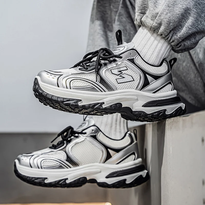 

Ретро-кроссовки на платформе серебристо-белого цвета, дышащие, универсальные, повседневные, 2026, люксовые дизайнерские мужские кроссовки Zapatillas Hombre