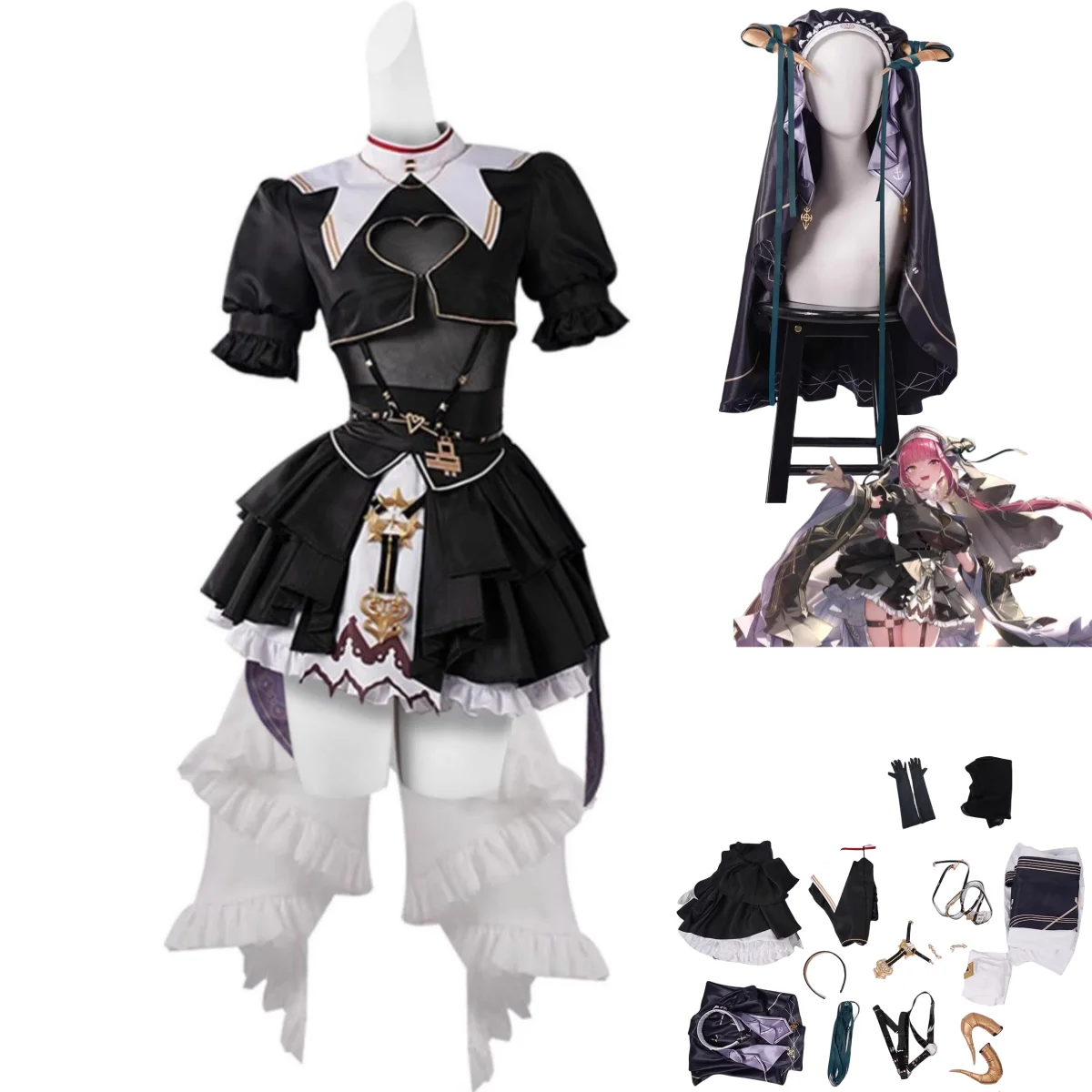 Anime Virtual YouTuber Houshou Marine Cosplay Costume Nun Maid Black Dress Headscarf Adult Woman Sexy Kawaii Christmas Suit