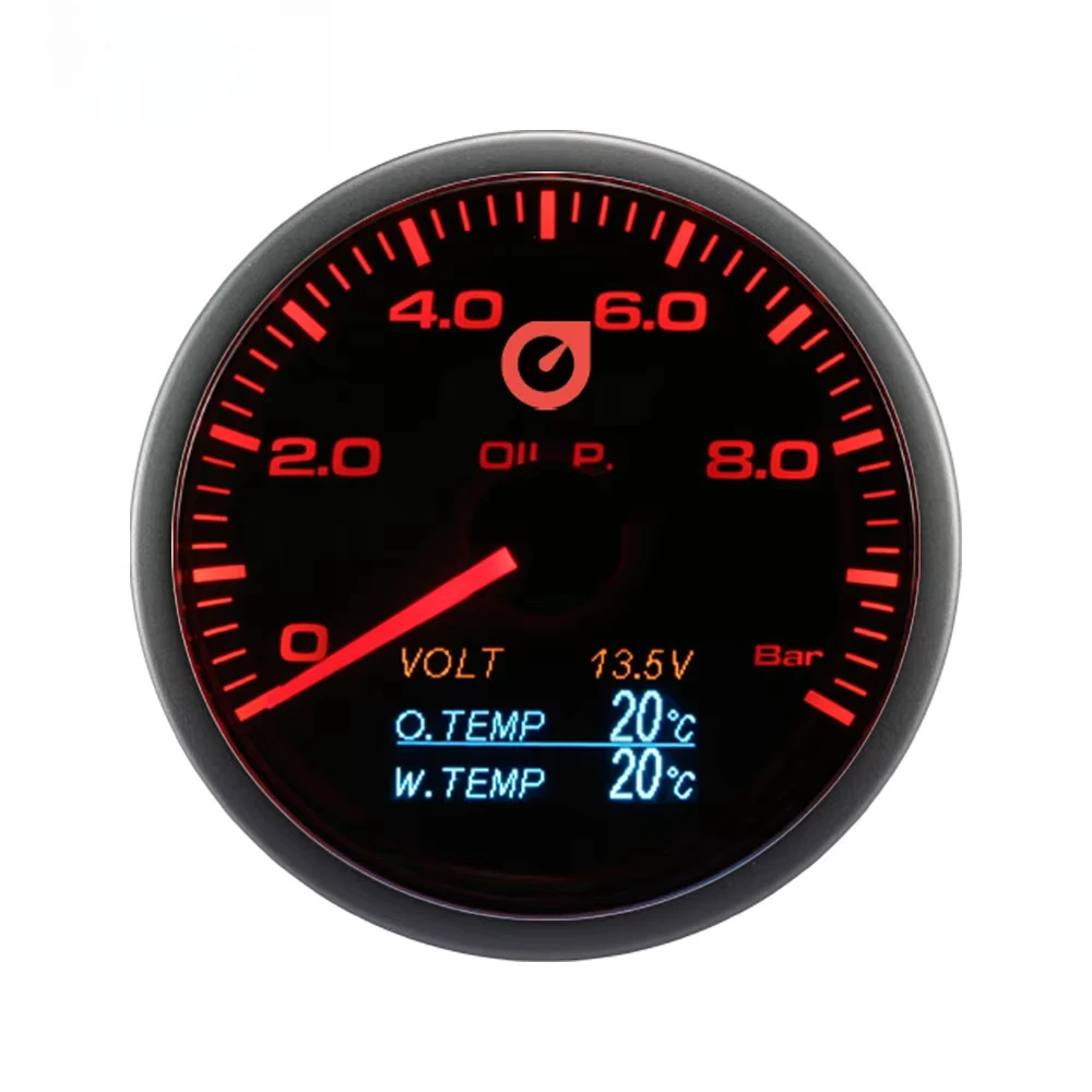 60mm Tuning 4 In 1 LED Analog Digital Volt Oil Temp Water Temp Oil Pressure Gauge