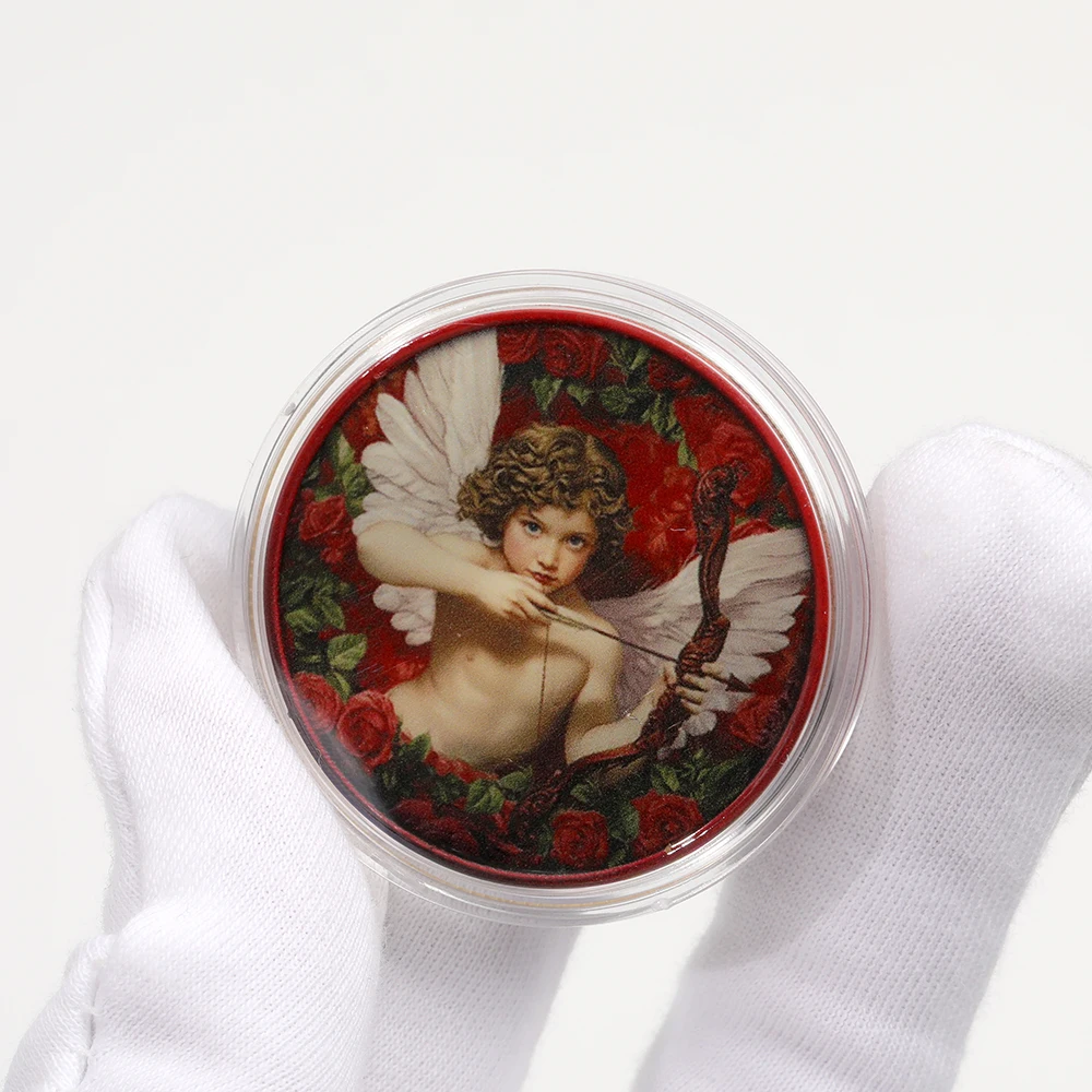 Cupid Love Rose Commemorative Coin Non-Currency Art Iron Coin Romantic Angel Bullion Collectible Souvenir Valentine's Day Gift