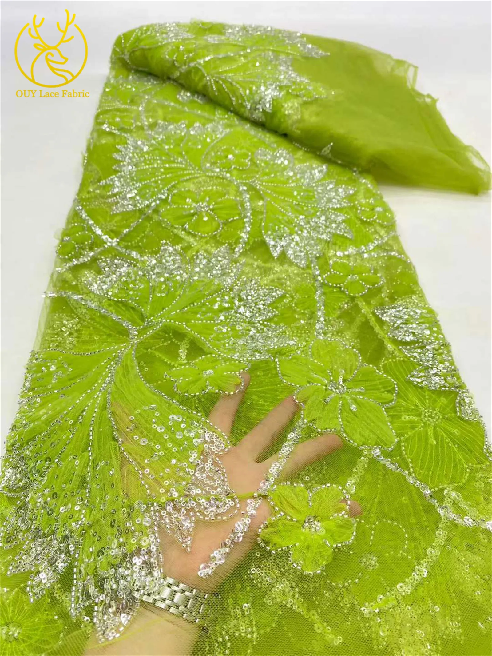 Wholesale Luxury French Tulle Sequin Lace Fabric 2025 High Quality African Beaded Embroidery Lace Fabric for Party Dress Sewing