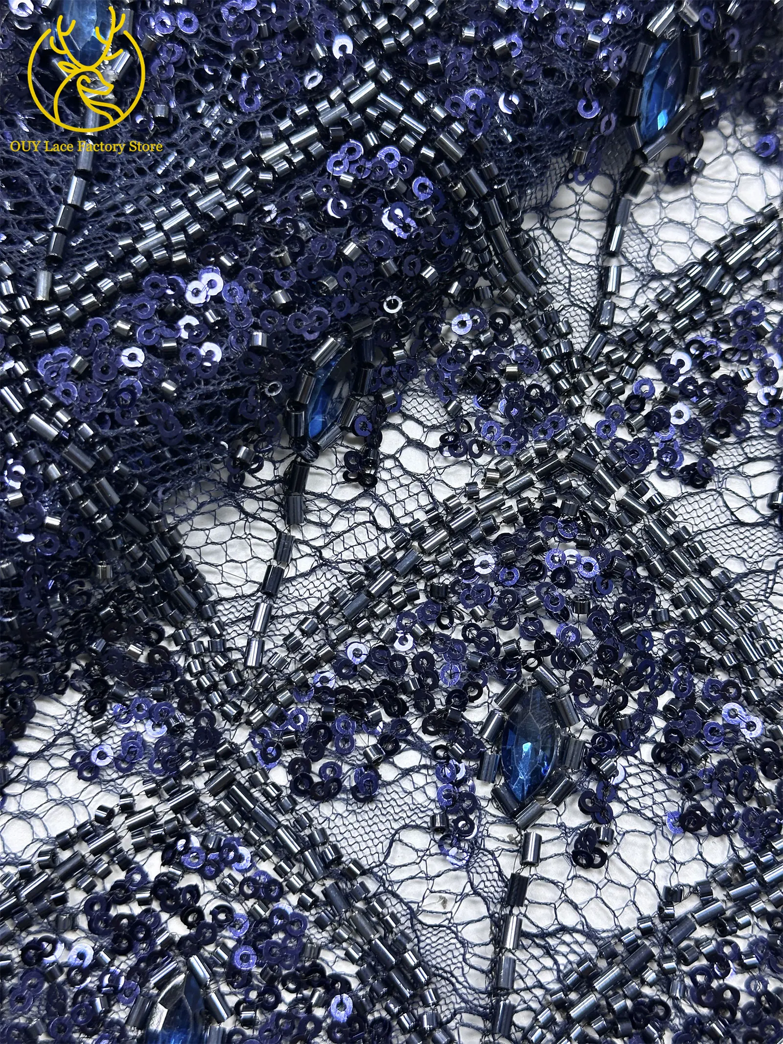 Hochwertiger Österreichischer Diamant-Stein-Spitzenstoff 2026 Afrikanischer Perlen-Pailletten-Spitzenstoff Nigerianische Spitze für Brautkleider und Hochzeitskleider – Detail 24