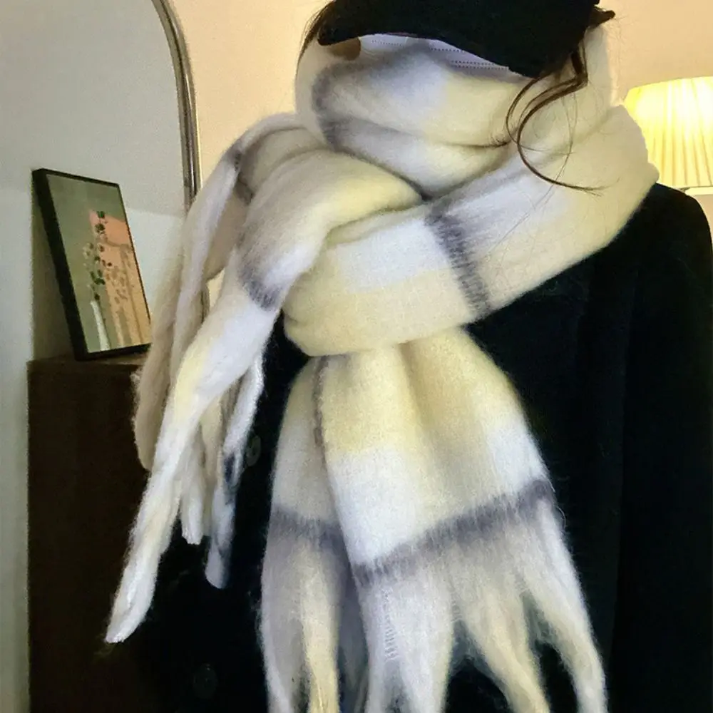 

Повседневный клетчатый шерстяной шарф с кисточками в корейском стиле, утепленные зимние кашемировые шарфы, элегантная холодостойкая женская шаль, женская