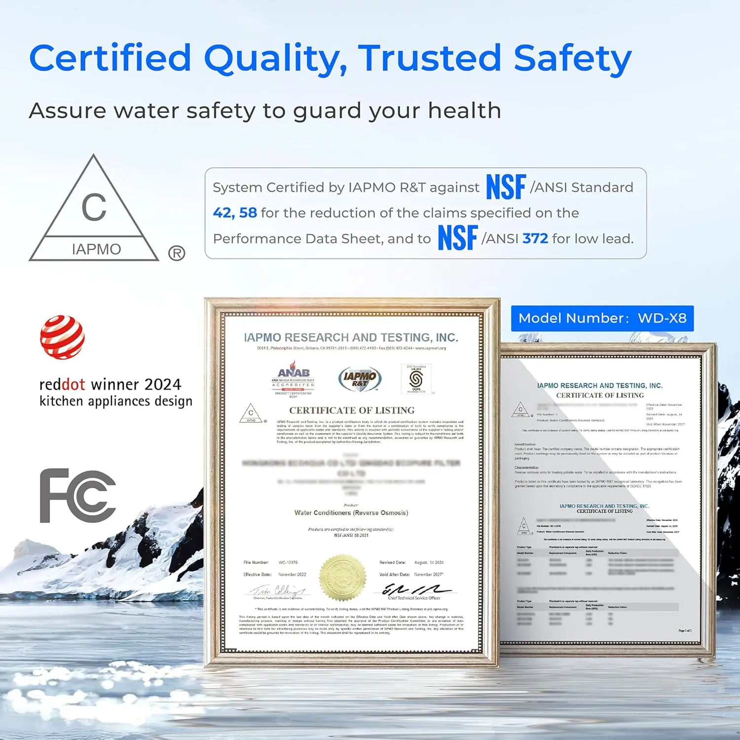 Waterdrop X8-Basic Reverse Osmosis System, NSF/ANSI 42&58&372 Certified, 800 GPD Tankless RO Water Filter, Reduce PFAS, BPA Fre