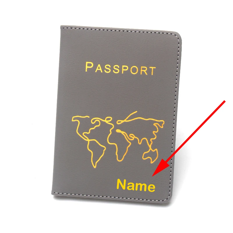 Nome personalizado titular do passaporte mapa personalizado capas de passaporte com nomes na cor do ouro carteira de viagem caso titular do cartão de identificação