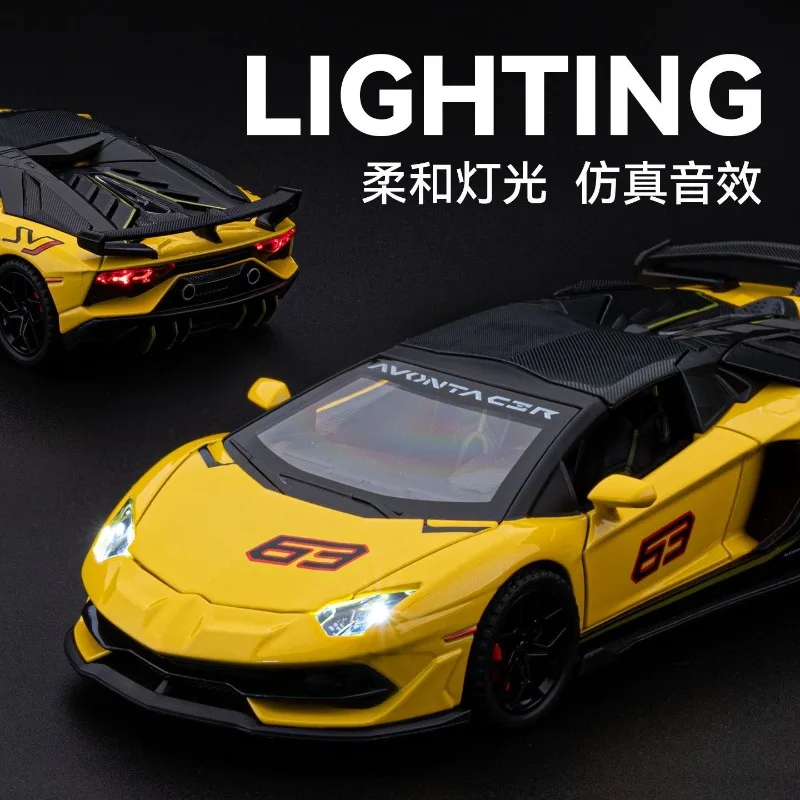1:32 Scale Alloy Car Model For Lamborghini Aventador SVJ Diecast Sports Car With Pull Back Sound Light Collectible Gift For Fans view 3