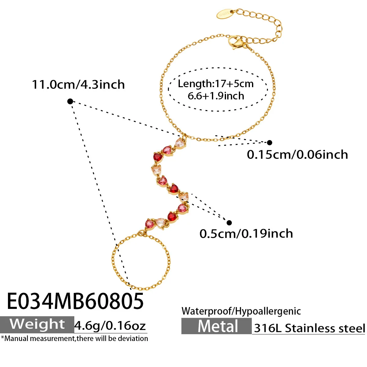 Bunte Zirkon-Handketten-Armbänder für Frauen Edelstahl-Handketten-Armband 18k Vergoldete Armbänder Luxus-Schmuckgeschenk – Detail 9