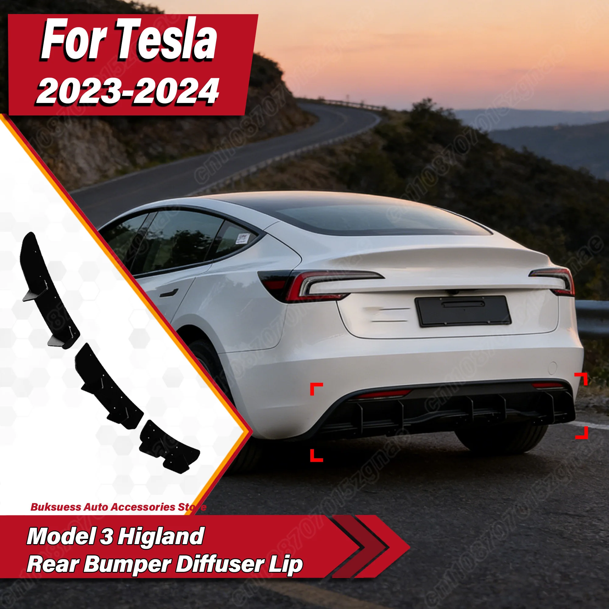 

Для Tesla Model 3 Highland 2023-2024: Комплект для модификации заднего бампера, диффузор, сплиттер, декоративный обвес