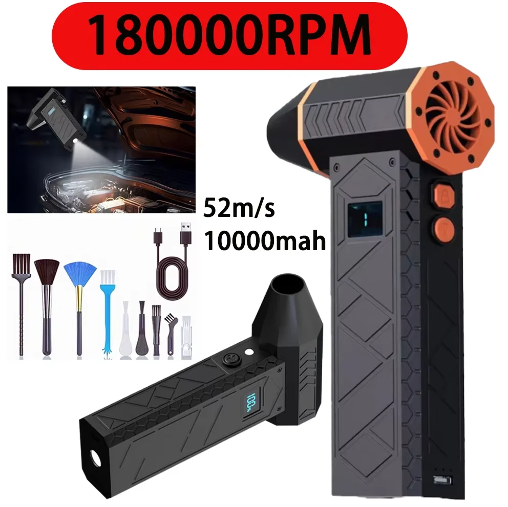 180000 RPM Turbo Jet Fan 2 LED Lighting Battery Level Display Powerful Air Blower 4 Gear Speed Turbo Jet Blower Dust Blowing