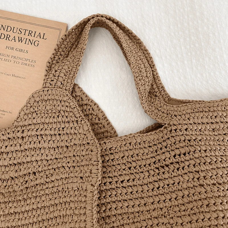 Elefantenförmige Raffia Handgewebte Strohtasche, Damen Schultertasche, Sommer Strand Urlaub Seaside Casual Tragetasche, Leichtgewichtig – Detail 6
