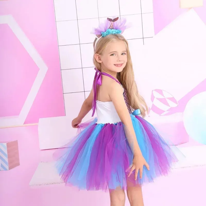 Little Mermaid Princess Dresses for Girls Kids Tutu Dress for Mermaid Birthday Party Costumes Halloween Clothes Set for Children
