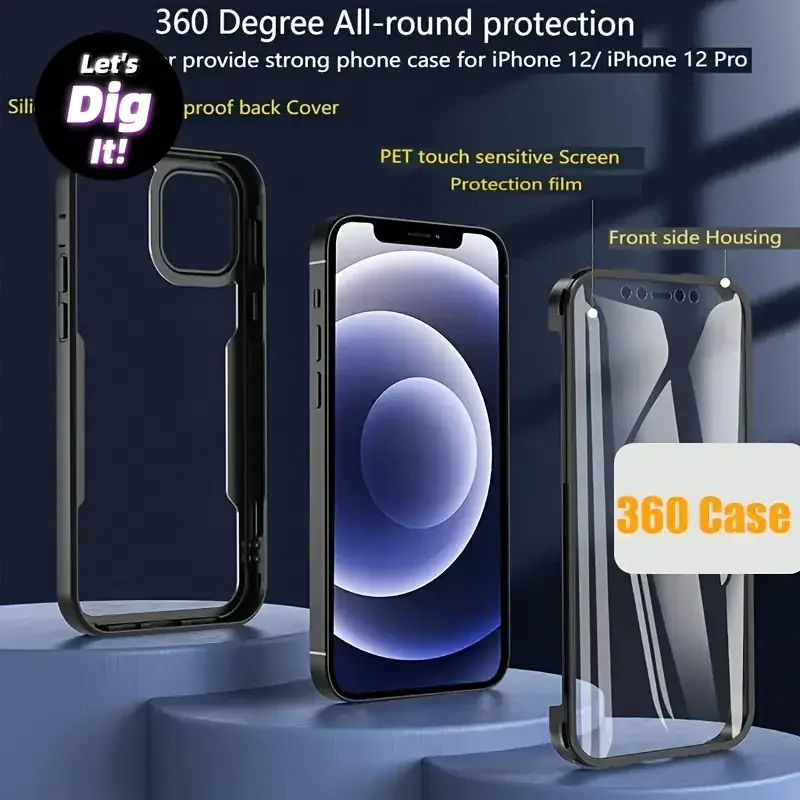 

360° Full Body Screen Protector Case For iPhone 16 15 14 13 12 11 X XR XS 7 8 Plus SE 2 PC+TPU Hybrids Shockproof Cover Fundas