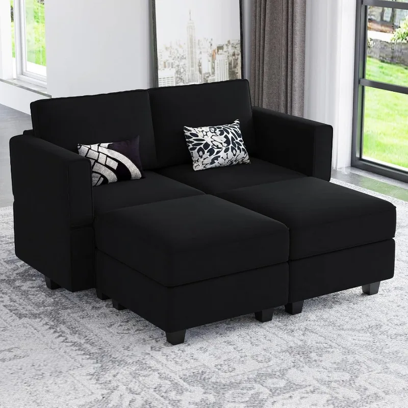 Sofa with Reversible Chaise L Shaped Couch with Ottoman Modular Sofa Couch with Storage Black