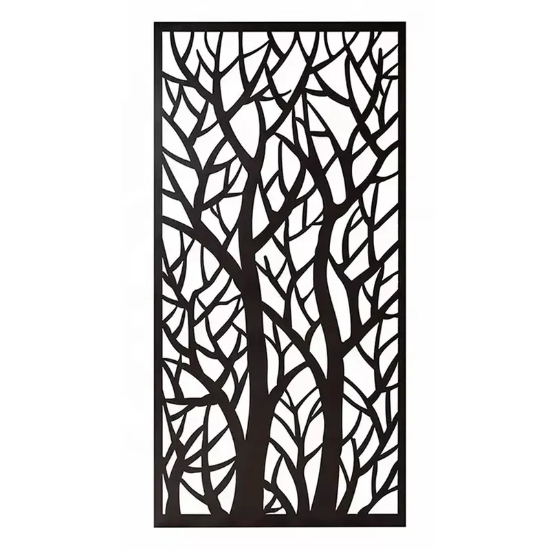 Contemporary Style Cut Metal Art Privacy Screen Outdoor Corten Steel Garden Divider with Frame Structure