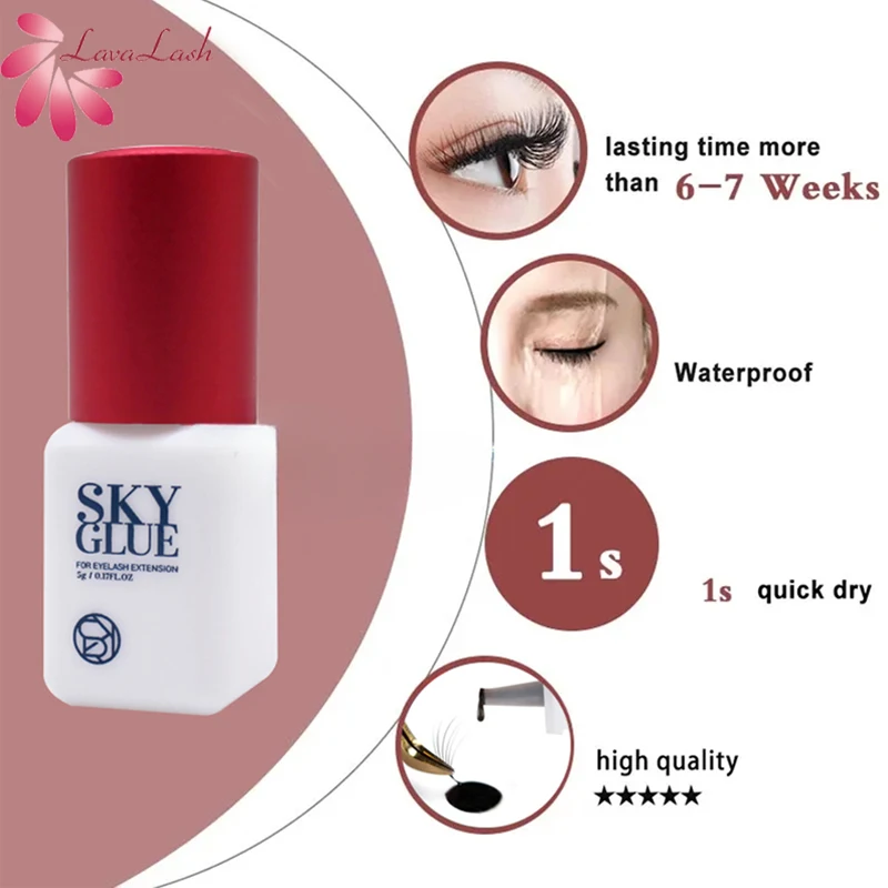 Korea 5ml Sky Glue S+ 1-2s Fastest Dry Time Eyelash Extensions Glue MSDS Extra Strong Lash Adhesive Long Lasting