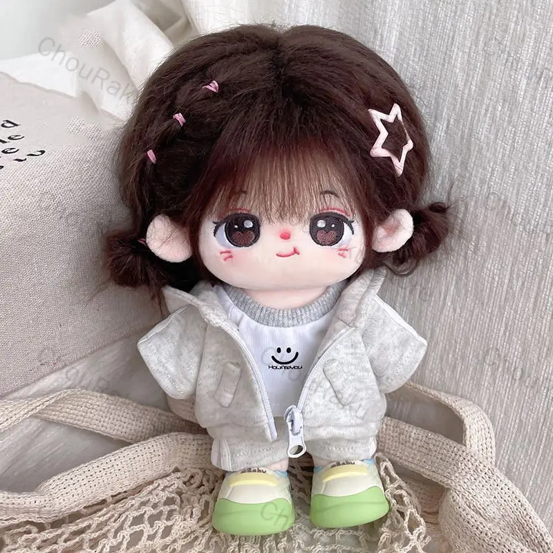 Original Authentic Doll Clothes For 10cm 20cm Cotton Doll Sportswear Three Piece Set Zip Jacket T Shirt Pants Casual Outfit