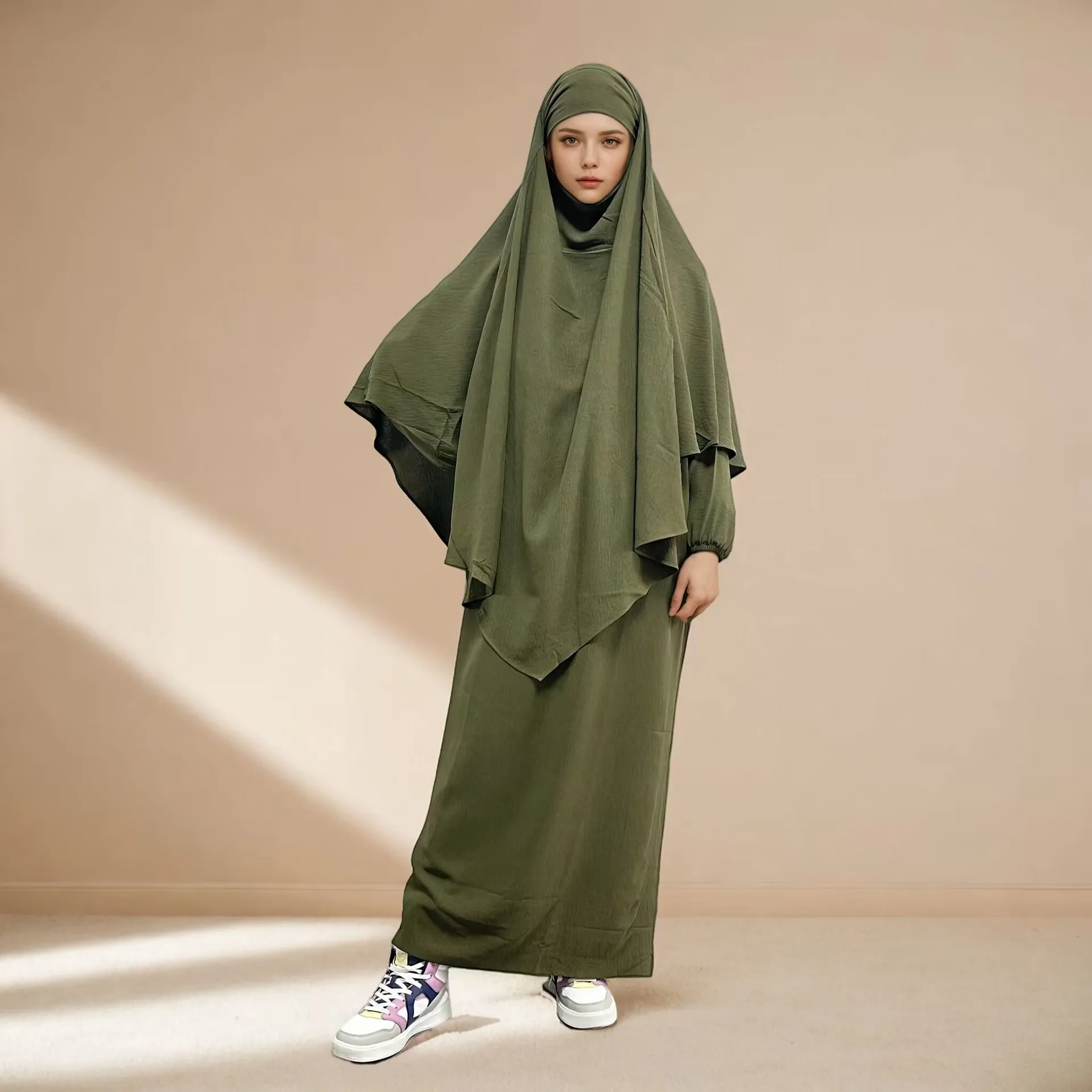 Muslim Women 2 Piece Set Prayer Garment Khimar Abaya Eid Djellaba Turkey Kaftan Ramadan Islam Clothing Hijab Dress Jalabiya Robe