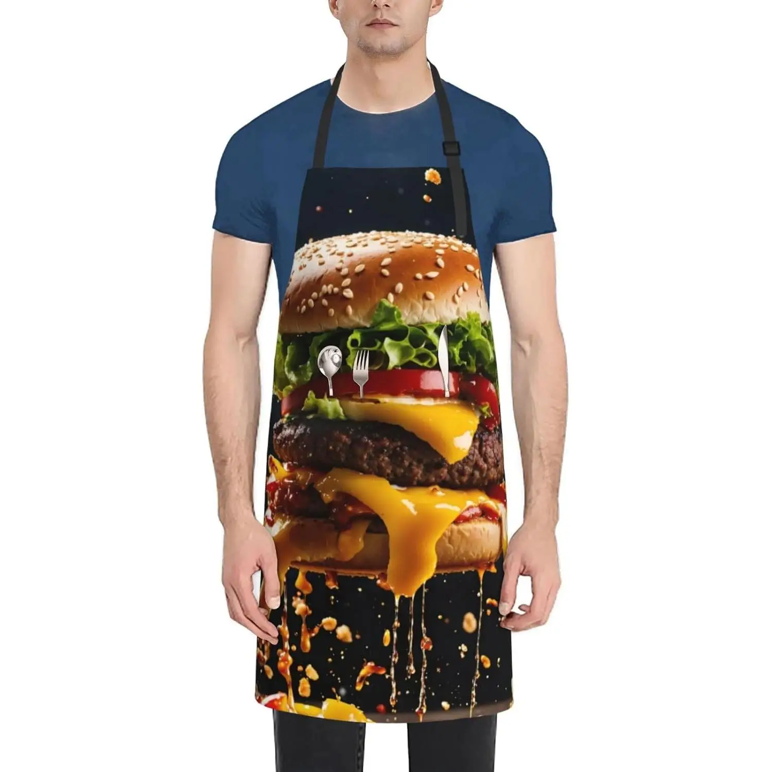 Fast Food Print Apron for Men Women Personalized Aprons With Pockets Kitchen Chef Baking Painting for Mom Dad