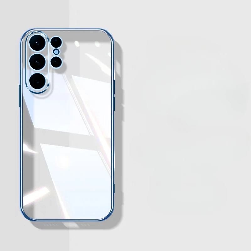Clear Transparent Plating Silicone Case For S24 S23 S22 S21 S20 Ultra Plus FE Square Frame Soft Back Cover