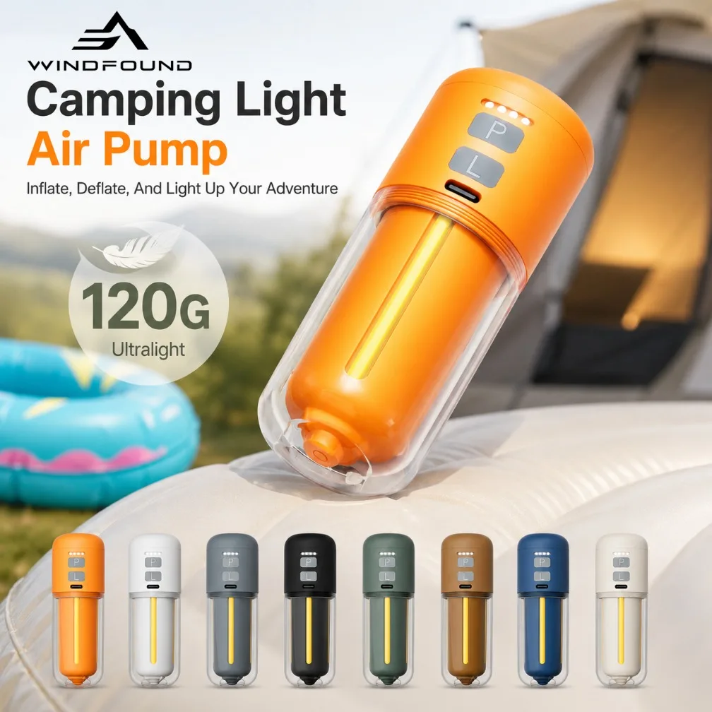 3-in-1 Portable Air Pump with Camping Light 430L/min Fast Inflate Deflate Electric Air Pump, 120g Multifunctional Outdoor Tool
