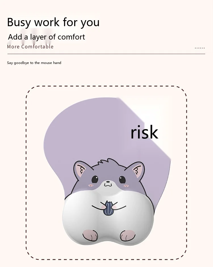 3D-Cartoon-Silikon-Handgelenkauflage-Mauspad in Hamsterpfotenform, niedliche ergonomische Schreibtischunterlage für Büro und Gaming – Detail 2