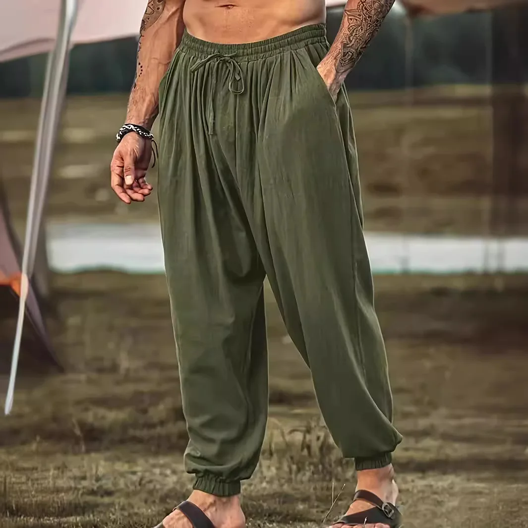 

Faionable Loose Cotton Linen Casual Pants for Men Color Harlan Long Pants Straight Leg mid Waist Trousers for All Sea...