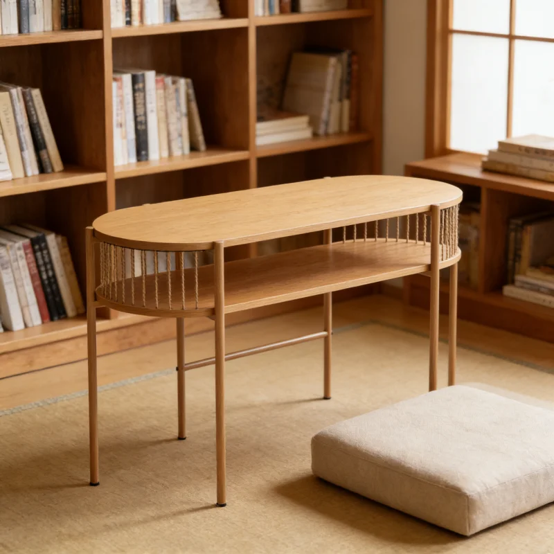 

#Modern Oval Console Table With Open Shelf, Minimalist Metal Frame With Rope Accents For Entryway Living Room