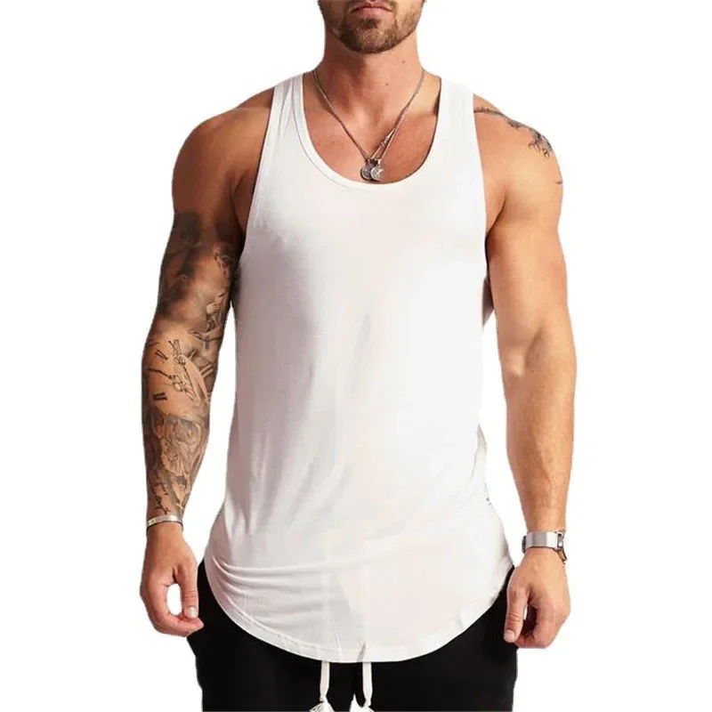 Gym Sleeveless Shirt Cotton Fitness Tank Top Mens Summer Bodybuilding Stringer Clothing Sportwear Workout Vests Muscle Tanktop