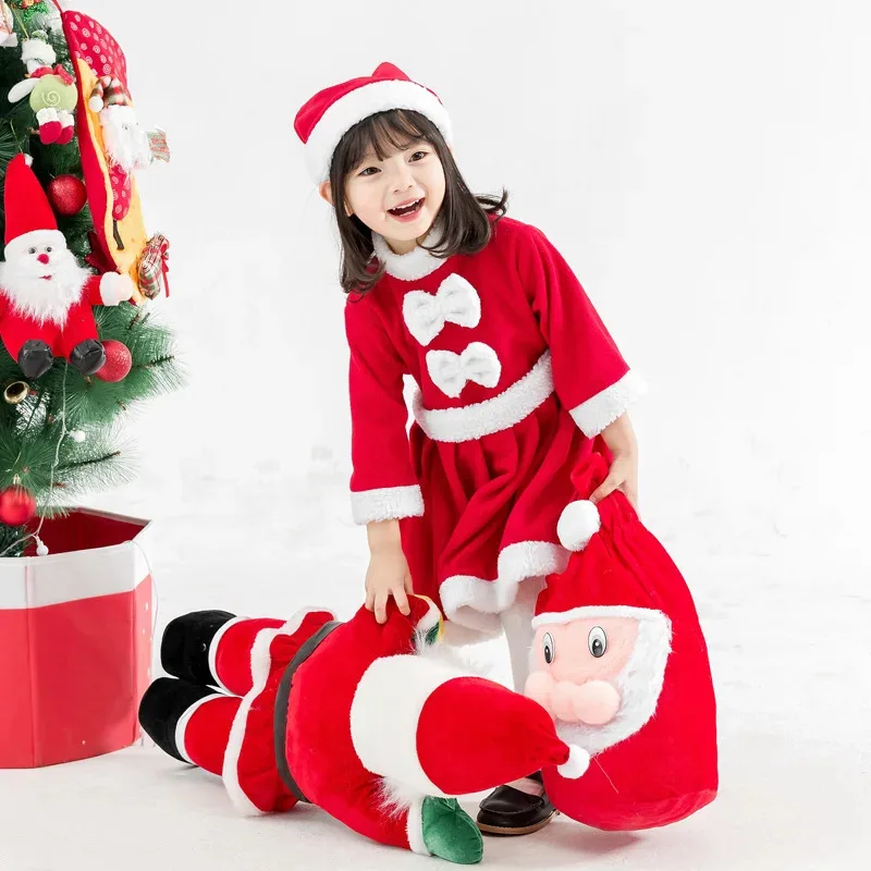 Costume cosplay di Natale per bambini Ragazzi Ragazze Vestito da Babbo Natale Bambino Bambino Rosso Vestiti di Natale Vestito da spettacolo per feste di Capodanno