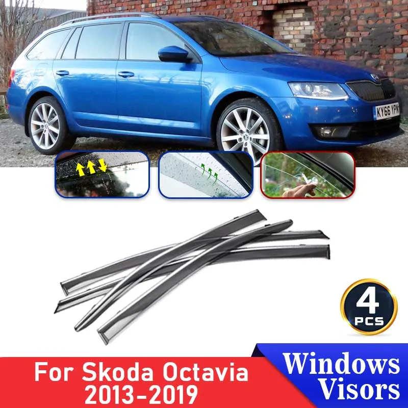 4x Deflectors For Skoda Octavia 3 MK3 5E 2019-2013 2014 2015 2016 Scout Auto Windshield Car Side Window Visors Trim Rain Eyebrow