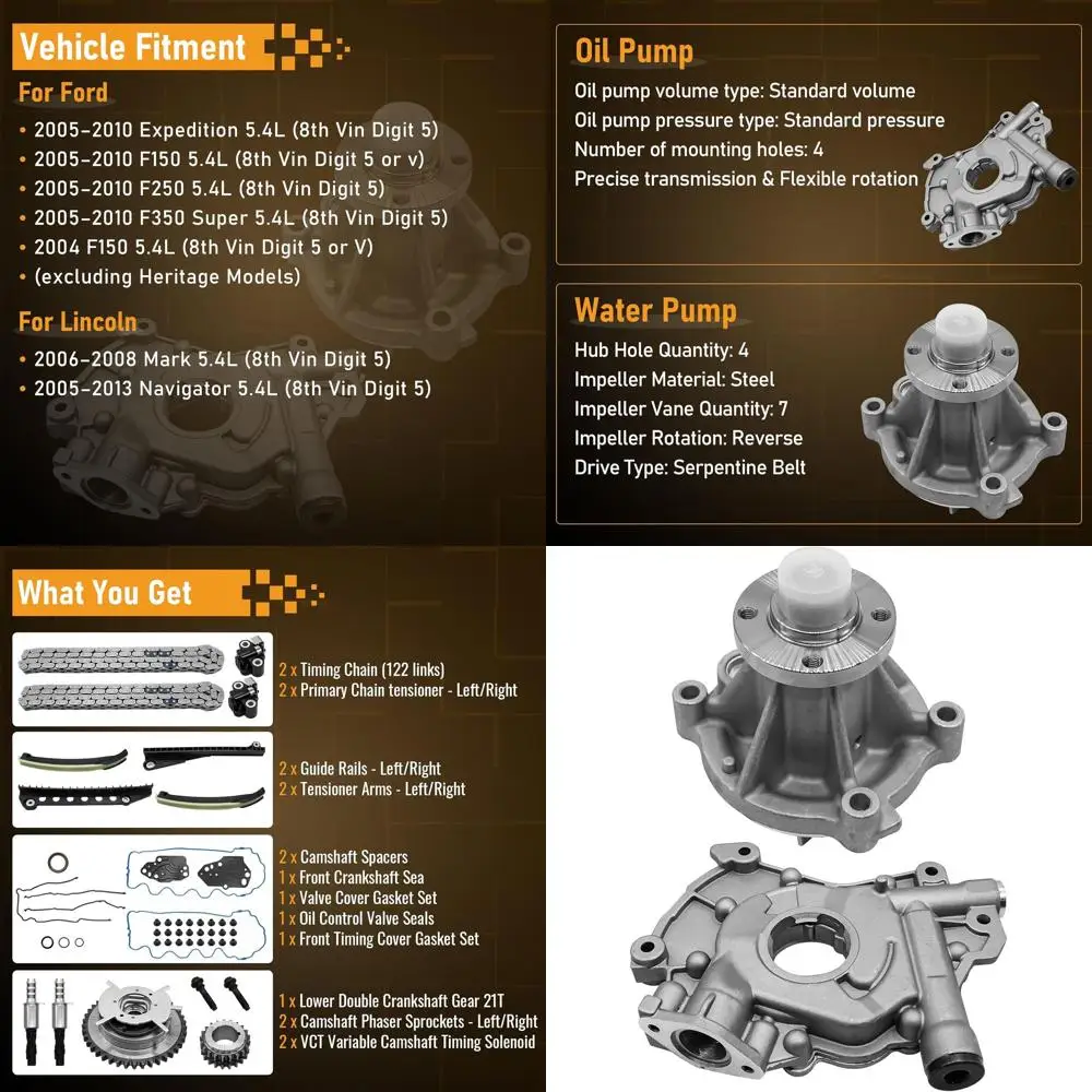 

Комплект цепи ГРМ мощностью 5,4 л с кулачковым натяжителем VVT, клапанами водяного насоса и масляным насосом для Ford F-150, 2004-2009 годов Linco