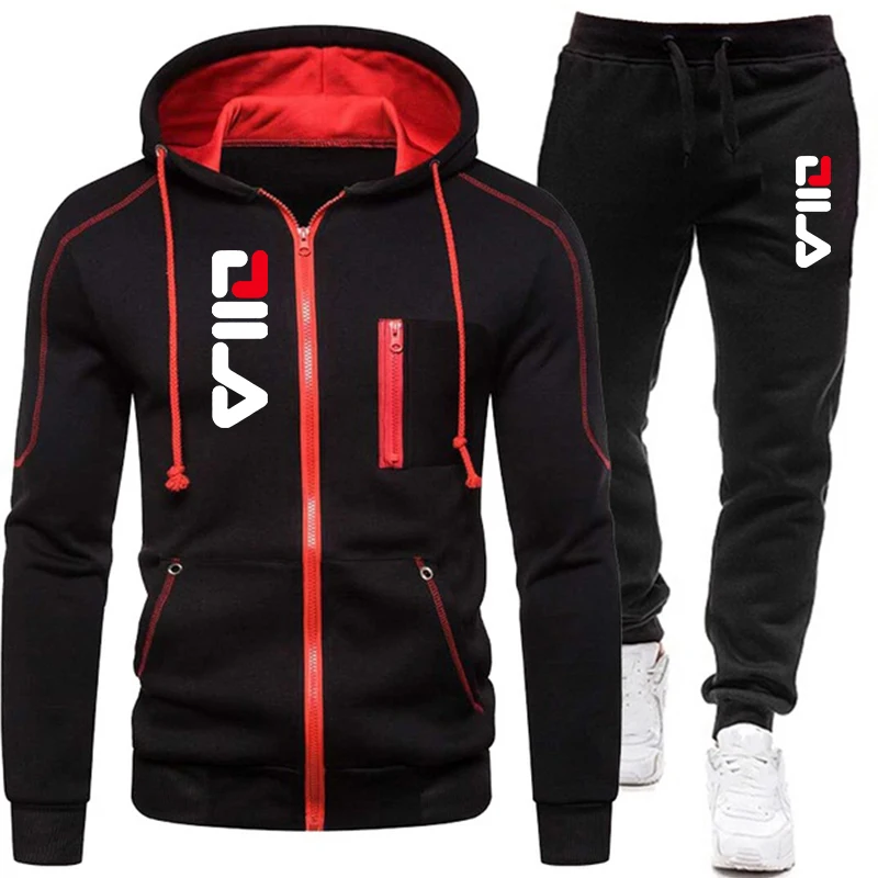 Fashion Tracksuit Men\'s Zipper Pullover Hoodies and Sweatpants Jogging Suit Male Autumn Winter Sportswear