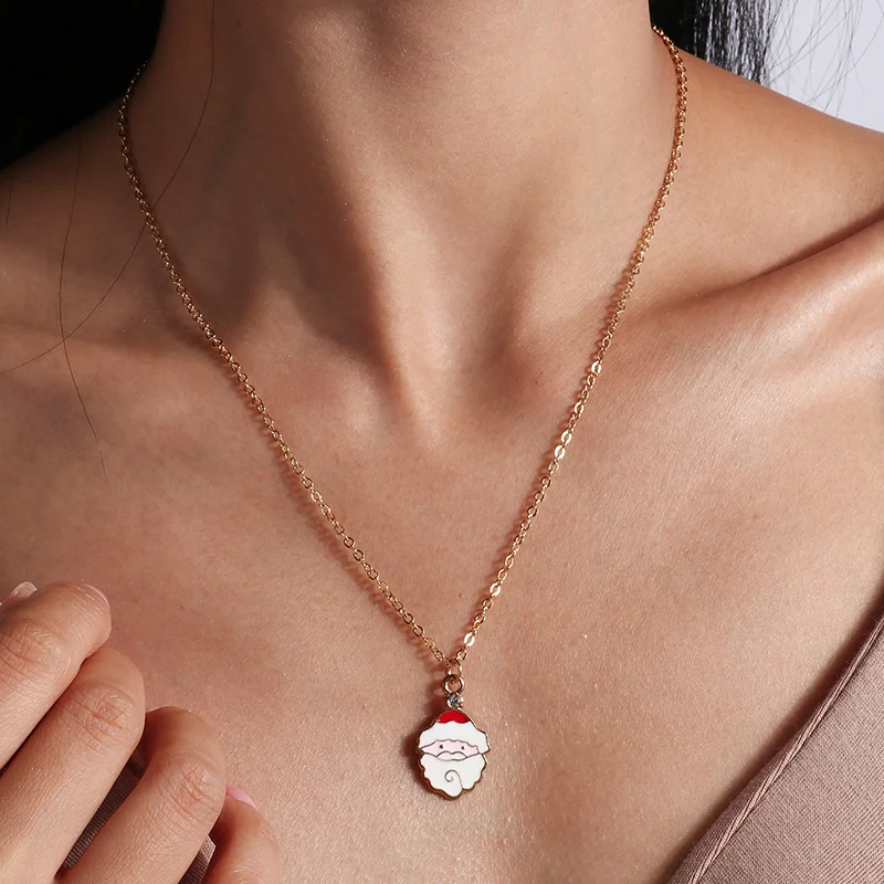 Mode Weihnachten Halsketten Emaille Santa Claus Baum Glocken Anhänger Halskette für Frauen Mädchen Weihnachten Party Urlaub Schmuck Geschenke – Detail 7