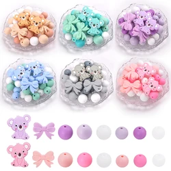 LOFCA 43Pcs Silicone Koala Bow tie beads Silicone bow beads For to make DIY Necklace For Infant Pacifier chain accessories beads