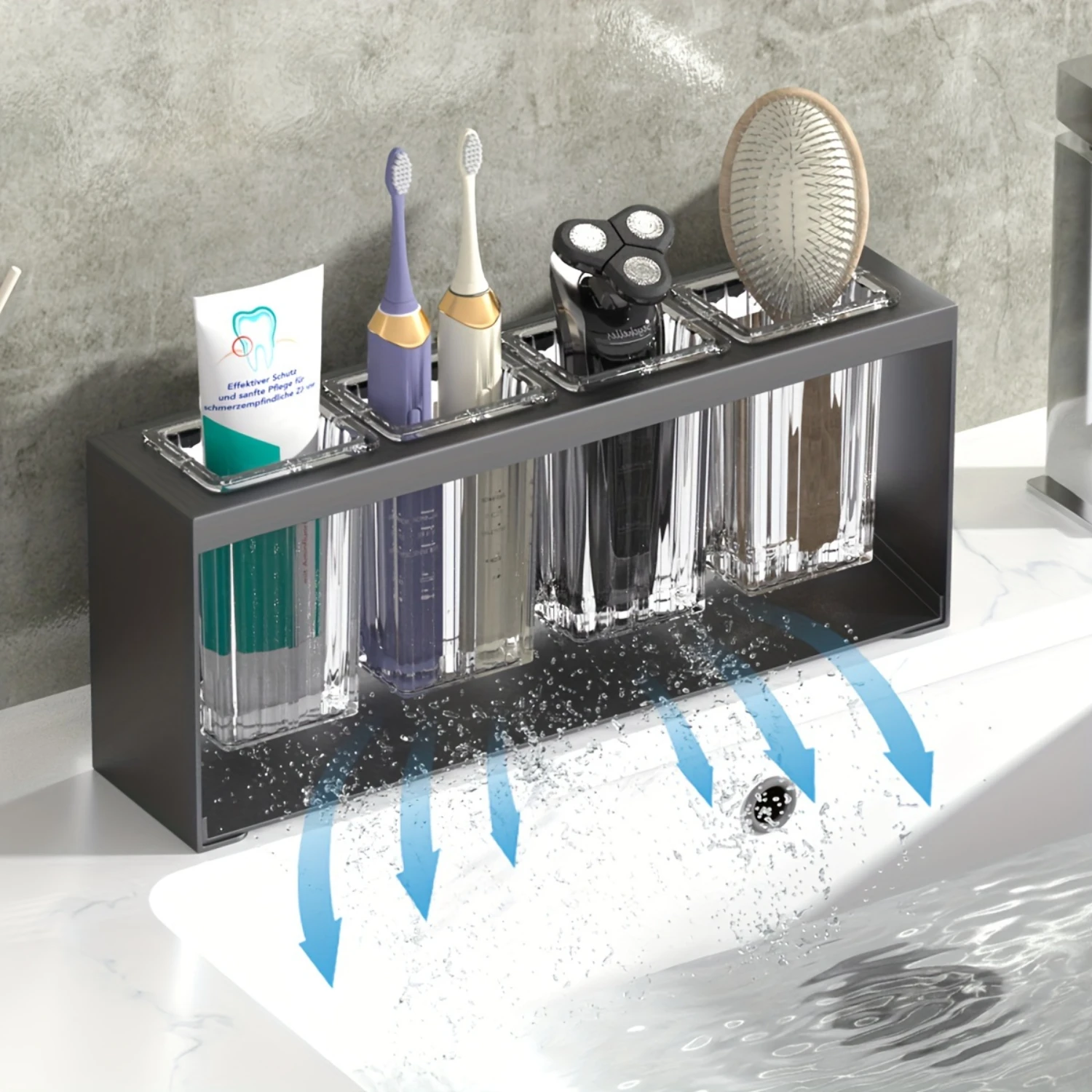 

1pc Multifunctional Toothbrush Holder Stand for Bathroom Organization and Decor, with Drainage System