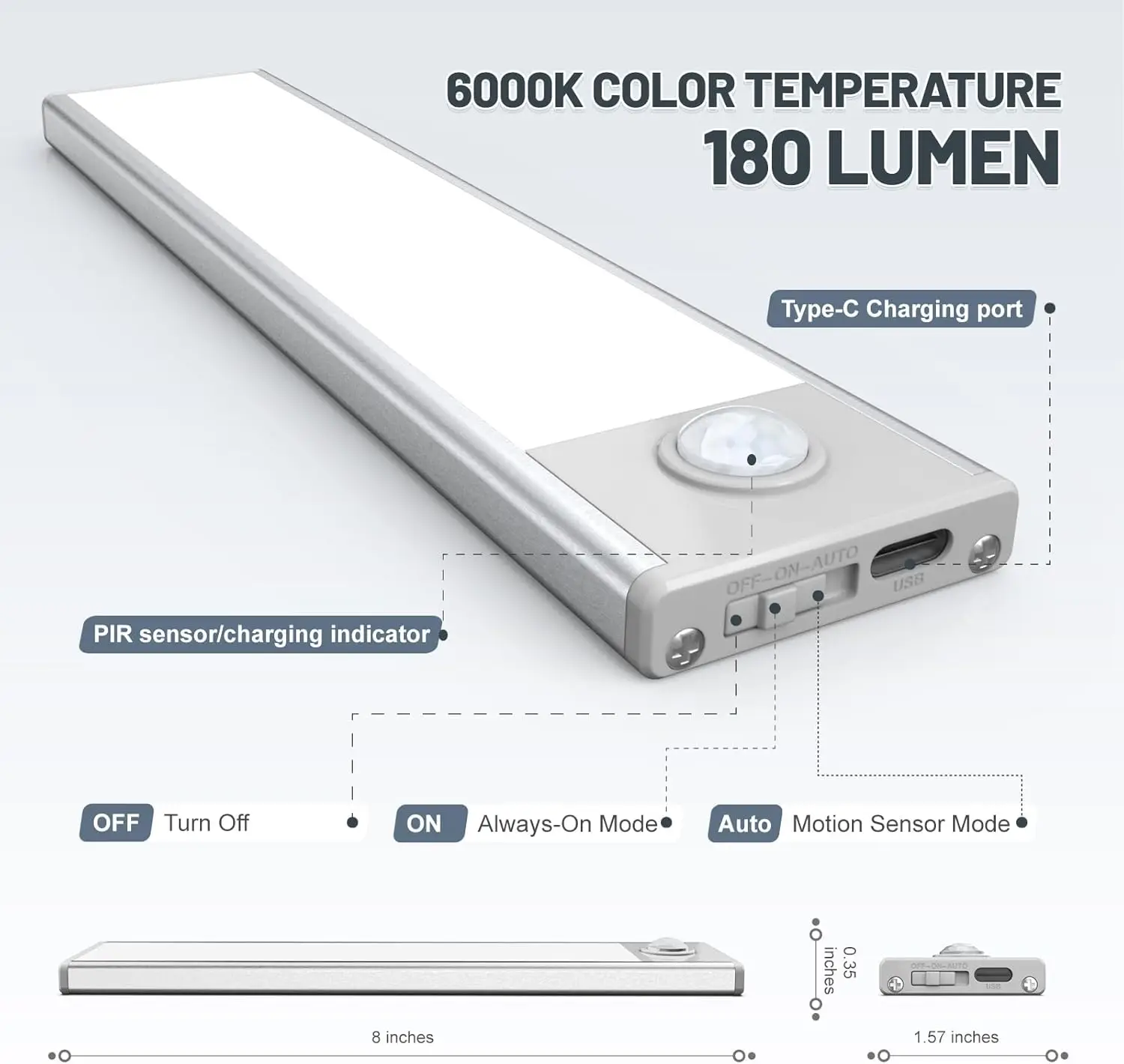 Wireless Motion Sensor LED Cabinet Lights, 6-Pack Rechargeable Stick-On Lighting for Kitchen Stairs