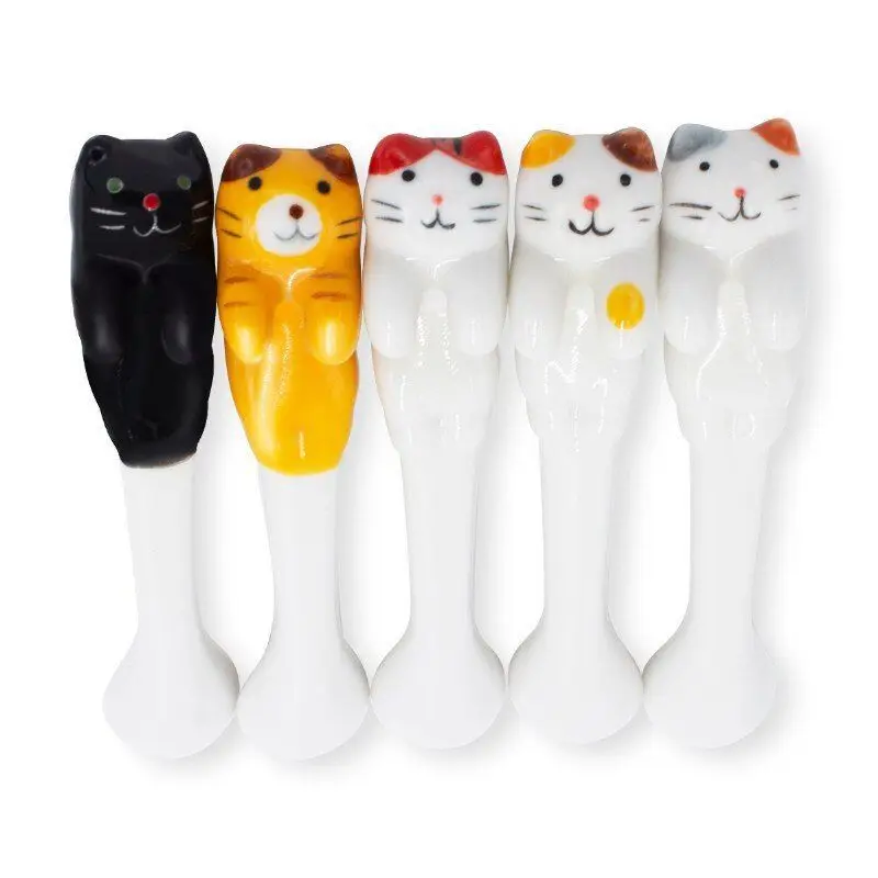 Ins Ceramic Coffee Mug Hanging Ear Mixing Scoop Ice Cream Dessert Scoop Hand-painted Three-dimensional Cat Hanging Scoop