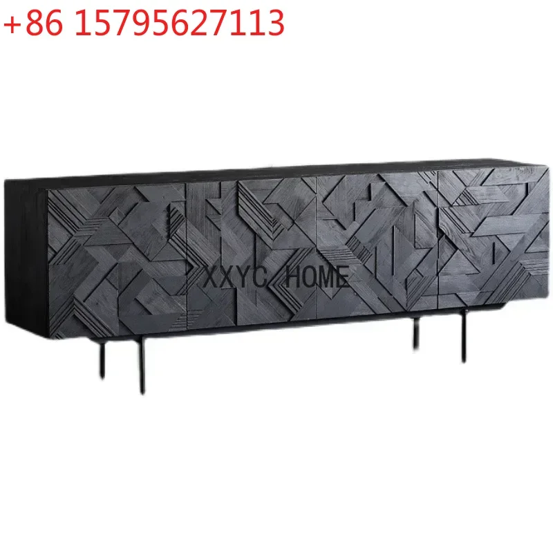 

Mid-Ancient Industrial Style Solid Wood Sideboard Nordic Living Room Handmade Carved Decoration Entrance TV Bench for Bedroom