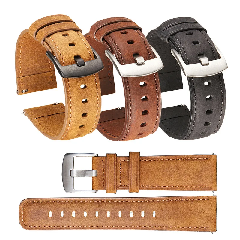 Spot Crazy Horse Leather Watch Strap Smart Quick Release Watch Strap Matte Leather Watch Strap Soft 20/22m